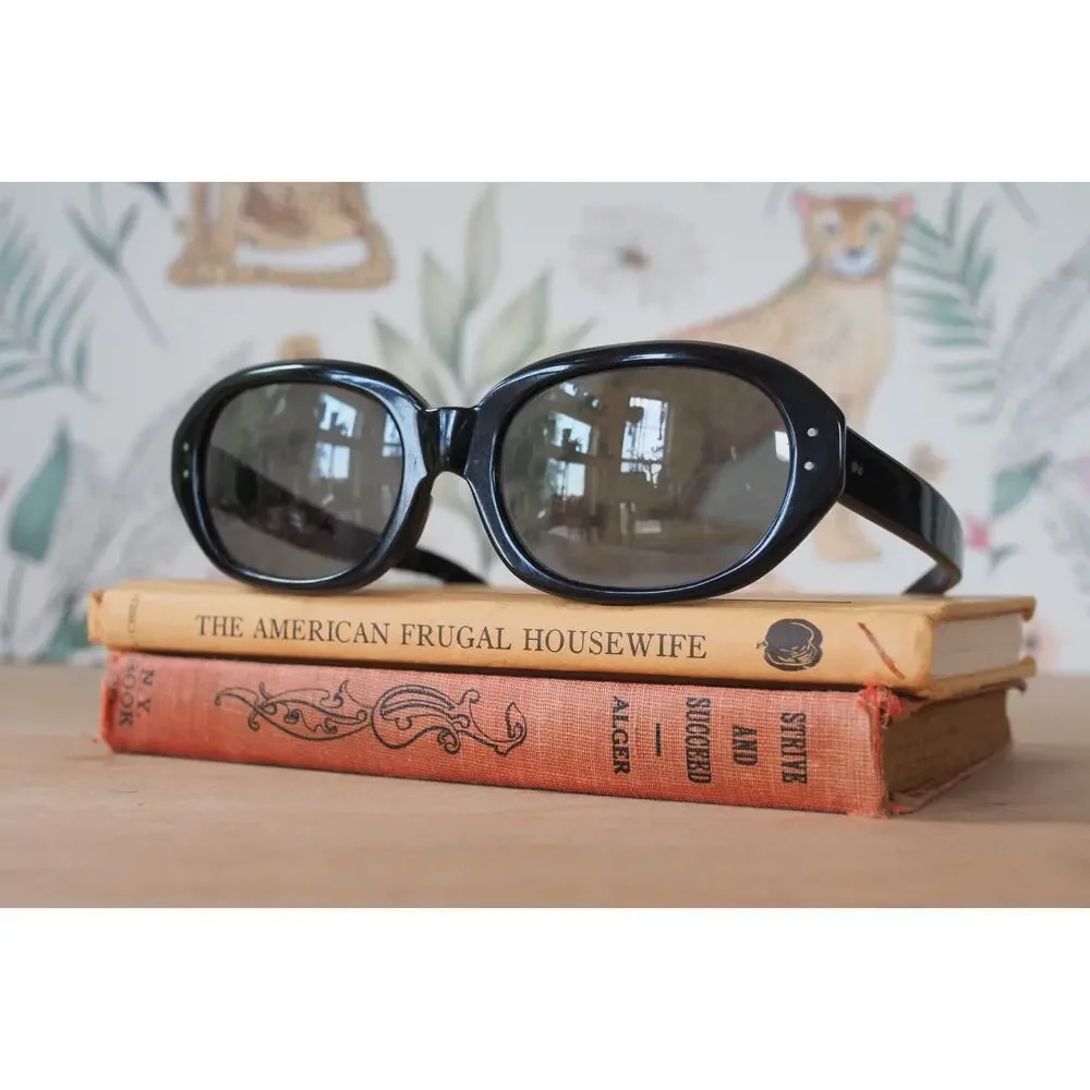 Vintage 1960s Mod Sunglasses France Thick Ebony Tone Frames MCM Retro NOS